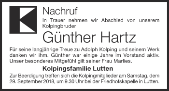 Anzeige von Günther Hartz von OM-Medien