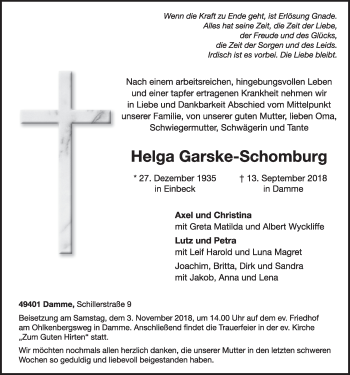 Anzeige von Helga Garske-Schomburg von OM-Medien