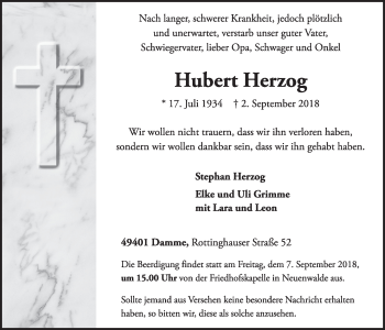 Anzeige von Hubert Herzog von OM-Medien