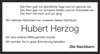 Anzeige von Hubert Herzog von OM-Medien