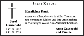 Anzeige von Josef Gausepohl von OM-Medien
