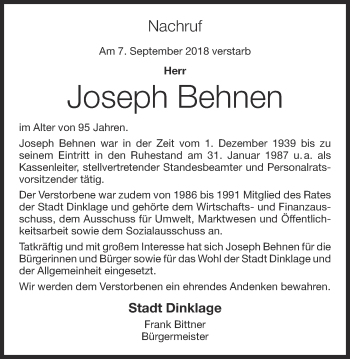 Anzeige von Joseph Behnen von OM-Medien
