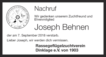 Anzeige von Joseph Behnen von OM-Medien