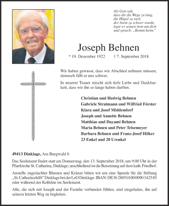 Anzeige von Joseph Behnen von OM-Medien