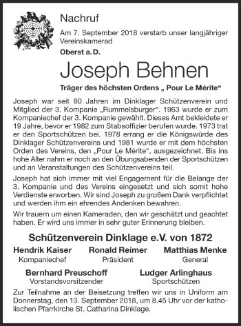 Anzeige von Joseph Behnen von OM-Medien