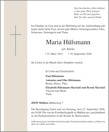 Anzeige von Maria Hülsmann von OM-Medien