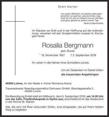 Anzeige von Rosalia Bergmann von OM-Medien