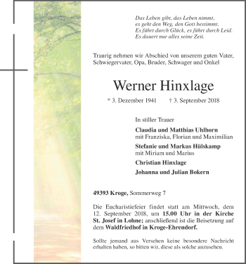 Anzeige von Werner Hinxlage von OM-Medien