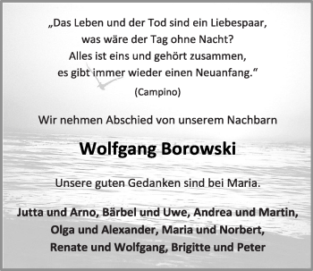 Anzeige von Wolfgang Borowski von OM-Medien
