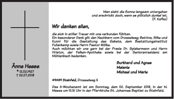 Anzeige von Änne Heese von OM-Medien