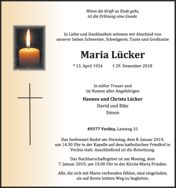 Anzeige von Maria Lücker von OM-Medien