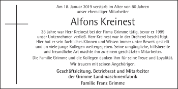 Anzeige von Alfons Kreinest von OM-Medien