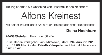 Anzeige von Alfons Kreinest von OM-Medien