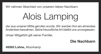 Anzeige von Alois Lamping von OM-Medien