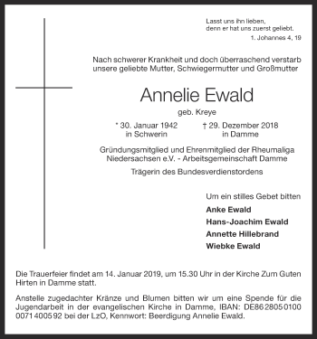 Anzeige von Annelie Ewald von OM-Medien