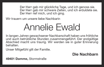 Anzeige von Annelie Ewald von OM-Medien