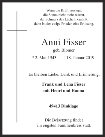 Anzeige von Anni Fisser von OM-Medien