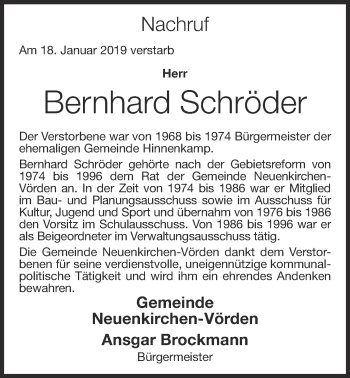 Anzeige von Bernhard Schröder von OM-Medien
