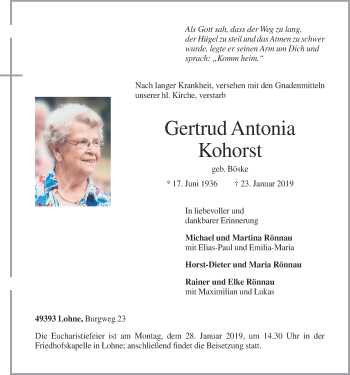 Anzeige von Gertrud Antonia Kohorst von OM-Medien