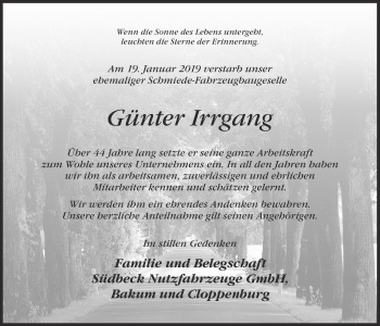 Anzeige von Günter Irrgang von OM-Medien