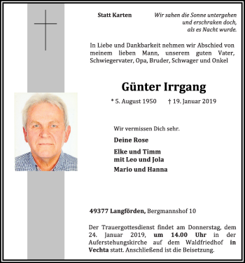 Anzeige von Günter Irrgang von OM-Medien