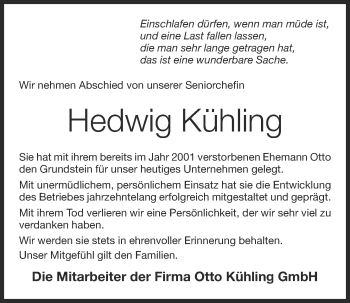 Anzeige von Hedwig Kühling von OM-Medien