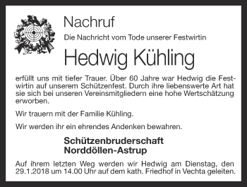 Anzeige von Hedwig Kühling von OM-Medien