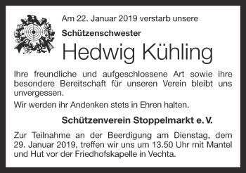 Anzeige von Hedwig Kühling von OM-Medien