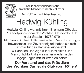 Anzeige von Hedwig Kühling von OM-Medien