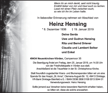 Anzeige von Heinz Hensing von OM-Medien