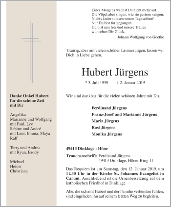 Anzeige von Hubert Jürgens von OM-Medien