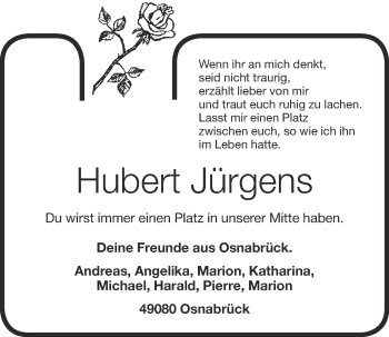 Anzeige von Hubert Jürgens von OM-Medien
