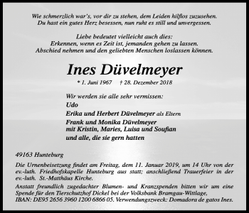 Anzeige von Ines Düvelmeyer von OM-Medien