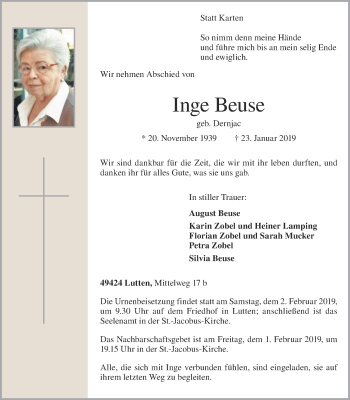 Anzeige von Inge Beuse von OM-Medien