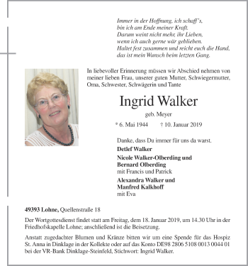 Anzeige von Ingrid Walker von OM-Medien
