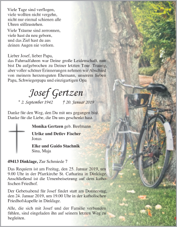 Anzeige von Josef Gertzen von OM-Medien