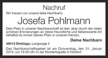 Anzeige von Josefa Pohlmann von OM-Medien