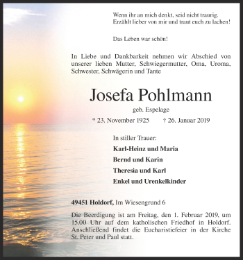 Anzeige von Josefa Pohlmann von OM-Medien