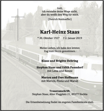 Anzeige von Karl-Heinz Staas von OM-Medien