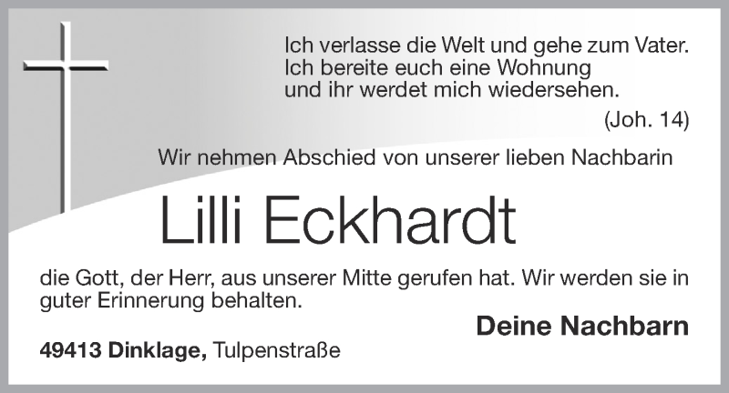  Traueranzeige für Lilli Eckhardt vom 29.01.2019 aus OM-Medien