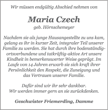 Anzeige von Maria Czech von OM-Medien