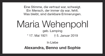 Anzeige von Maria Wehenpohl von OM-Medien