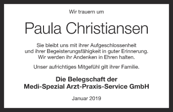 Anzeige von Paula Christiansen von OM-Medien