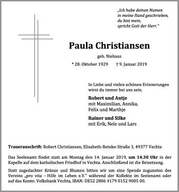 Anzeige von Paula Christiansen von OM-Medien