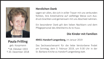 Anzeige von Paula Frilling von OM-Medien