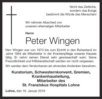 Anzeige von Peter Wingen von OM-Medien