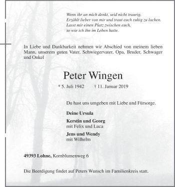 Anzeige von Peter Wingen von OM-Medien