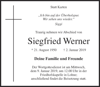 Anzeige von Siegfried Werner von OM-Medien