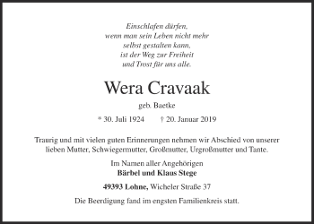 Anzeige von Wera Cravaak von OM-Medien