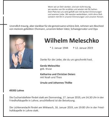 Anzeige von Wilhelm Meleschko von OM-Medien